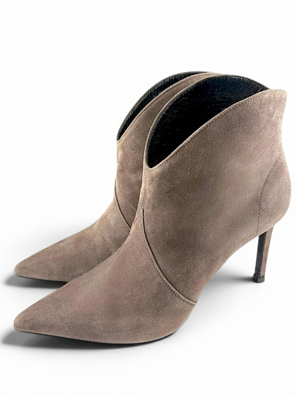 Saint Laurent Taupe Suede Pointed-Toe Ankle Booties